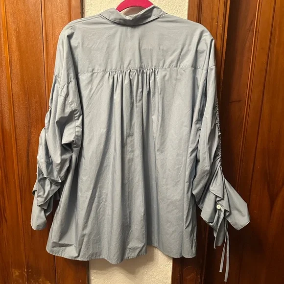 Free People Brown Eyed Girl Light Blue Poplin Button Down Shirt - Picture 3 of 4